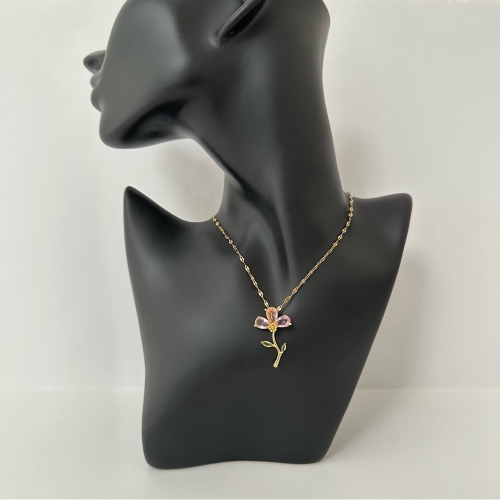 Gold Plated‎ Leaf Flower Pendant Necklace - Picture 3 of 4